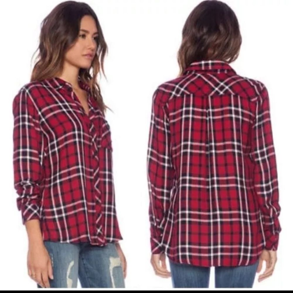 Rails Hunter Plaid Print Long Sleeve Button-Up Shirt Crimson Navy Womens Size S